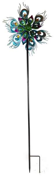 Beeindruckendes Windrad mit Pfauenfedern - Höhe ca. 122 cm